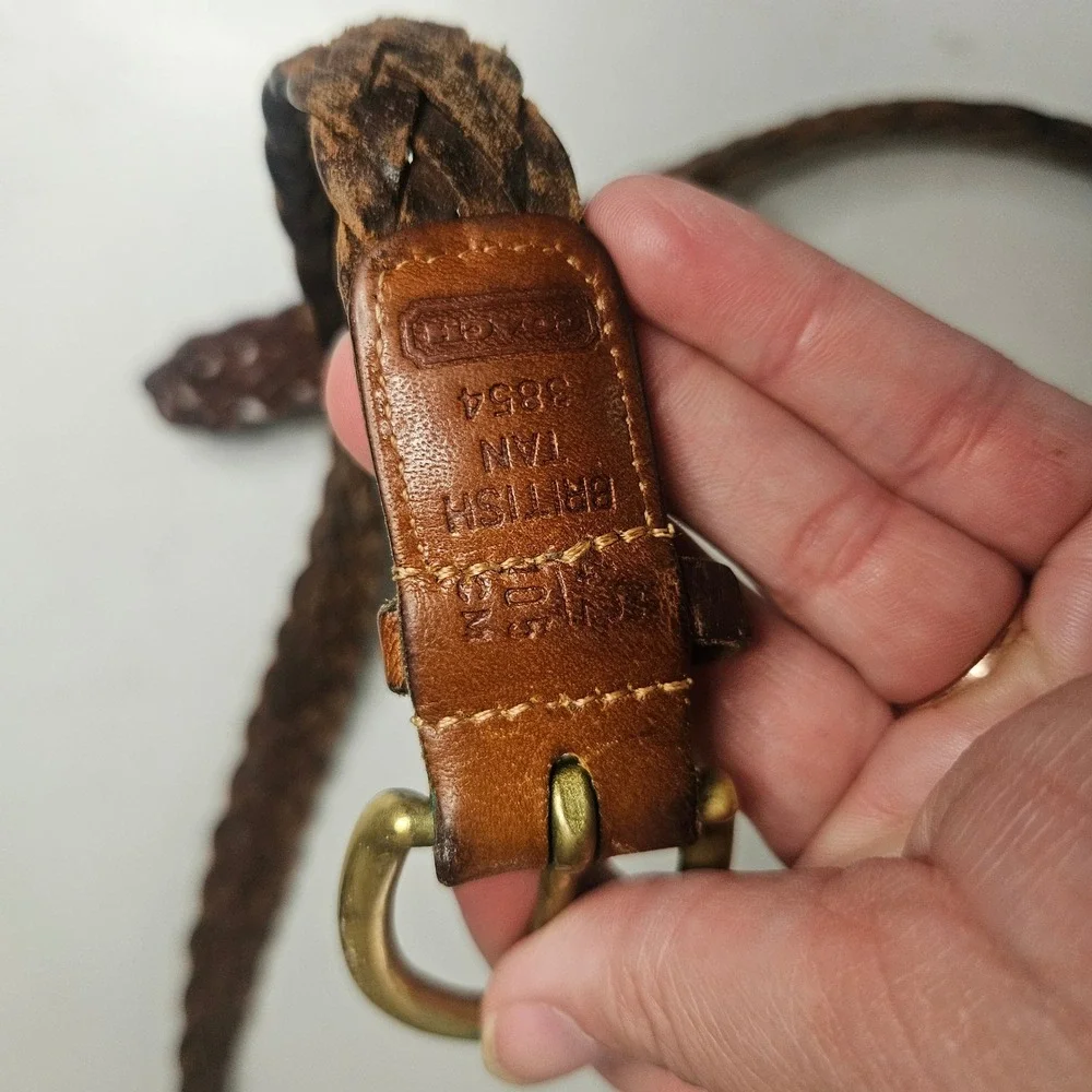 Vintage Coach 3854 British Tan Braided Leather Belt Brass Buckle 42 105cm